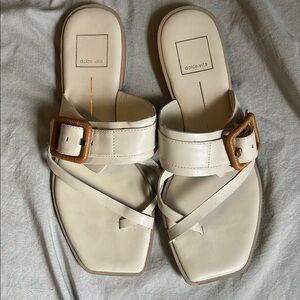 Dolce Vita Cream Sandals with Wooden Buckle